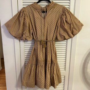 LetMeBe Puff-Sleeve Tiered Rope Tie-Waist Polka Dot Mini Dress